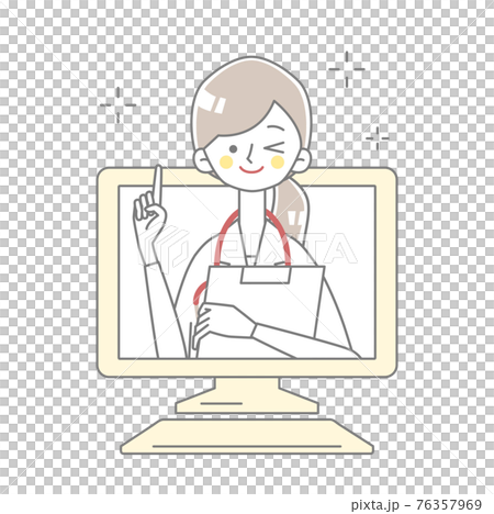Illustration of a doctor winking from a computer Illustration of a doctor winking from a computer 76357969
