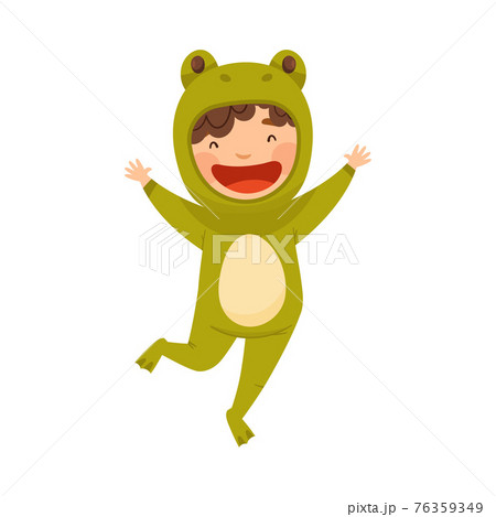 Cute Boy Wearing Green Frog Costume Role Playing and Having Fun Vector Illustration Cute Boy Wearing Green Frog Costume Role Playing and Having Fun Vector Illustration 76359349