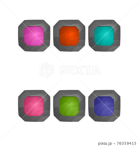Gaming elements isolated on white background. Design for computer game. Symbols and icons. Collection squared buttons play for games and app. Different colors start button. Cartoon interface. Gaming elements isolated on white background. Design for computer game. Symbols and icons. Collection squared buttons play for games and app. Different colors start button. Cartoon interface. 76359415