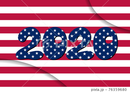 USA vote 2020.Text with American flag inside the text. Vector illustration on striped background. American flag in letters. National emblem. Patriotic illustration. 76359680