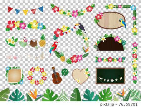 南国、夏の素材イラストセット（白背景、文字なし） 76359701