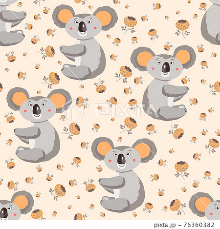 Seamless Pattern With Cute Koala Baby And のイラスト素材