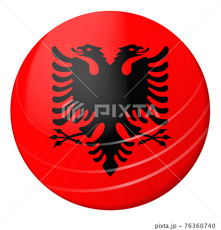 Glass light ball with flag of Albania. Round sphere, template icon. Albanian national symbol. Glossy realistic ball, 3D abstract vector illustration highlighted on a white background. Big bubble. 76360740