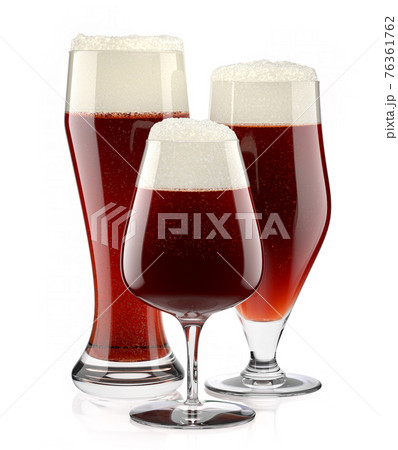 Set of fresh stout beer glasses with bubble froth isolated on white background. Set of fresh stout beer glasses with bubble froth isolated on white background. 76361762
