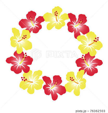 南国の花 ハイビスカスの花輪 背景装飾 丸型のイラスト素材