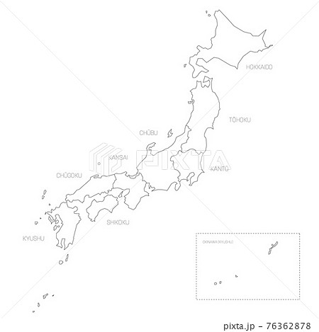 Japan - political map of regions 76362878