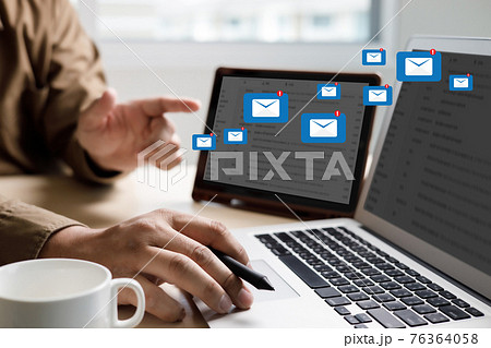 Mail Communication Connection message to mailing contacts phone Global Letters Concept 76364058