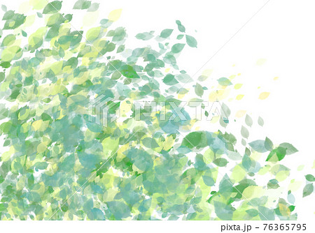 一陣の風 舞い散る葉 さわやかな季節の緑色の嵐 背景イラスト のイラスト素材