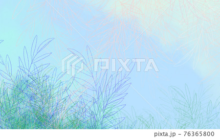 背の高い草の青い茂み 幼い日に草原に寝転んで見たような青い空 背景イラスト のイラスト素材