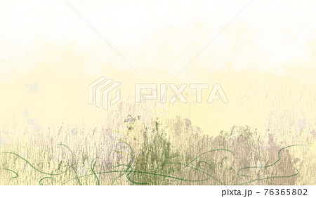 水墨画のような想像上の世界の果ての景色・霧がかった山と植物の抽象的背景イラスト  76365802