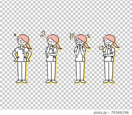 Emotional expression illustration of a female nurse in a white coat (whole body) Emotional expression illustration of a female nurse in a white coat (whole body) 76366296