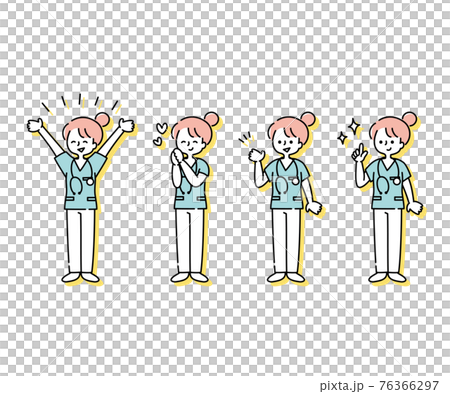 Emotional expression illustration of a female nurse wearing a scrub (whole body) 76366297
