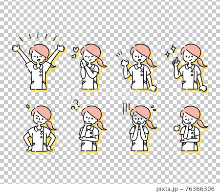 Emotional expression illustration of a female nurse in a white coat (upper body) 76366306