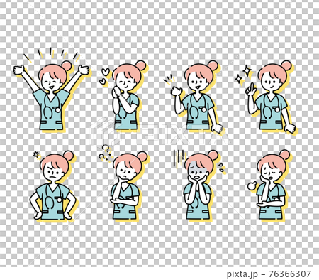 Emotional expression illustration of a female nurse wearing a scrub (upper body) Emotional expression illustration of a female nurse wearing a scrub (upper body) 76366307