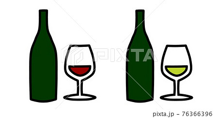 ワイングラスとブルゴーニュボトル 赤ワインと白ワイン シンプルなイラストのイラスト素材