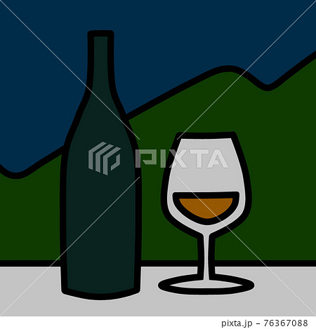 キャンプでワイン シンプルなイラストのイラスト素材