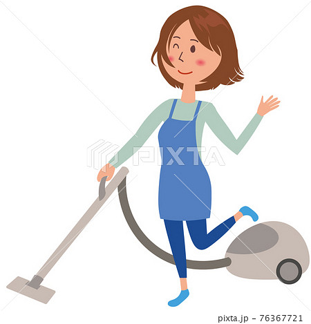 掃除機をかける女性のイラスト素材