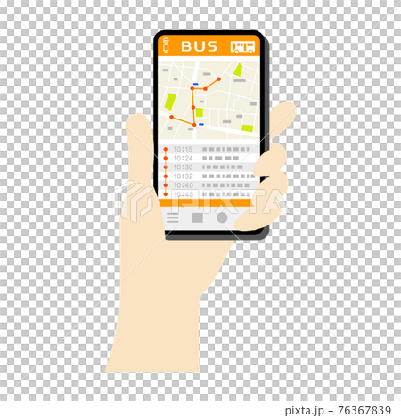 スマホでバスアプリを使うイラストイメージ 76367839