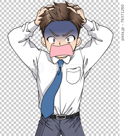 頭を抱えて青ざめるワイシャツにネクタイの男性のイラスト素材 頭を抱えて青ざめるワイシャツにネクタイの男性のイラスト素材