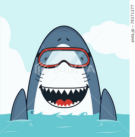 Cute Shark swimming open mouth flat Cute Shark swimming open mouth flat 76371377