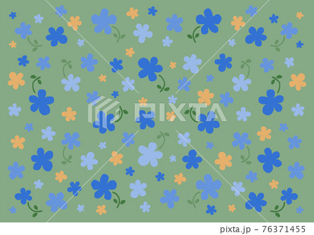 レトロな花柄 イラスト 背景模様 青色系 レトロな花柄 イラスト 背景模様 青色系 76371455