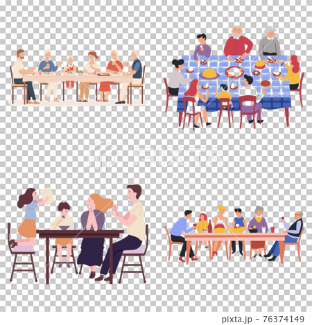 食事 家族 団らん 仲間 パーティ アイコン 透過 ファミリー 家庭 世帯 にぎやか にぎわいのイラスト素材