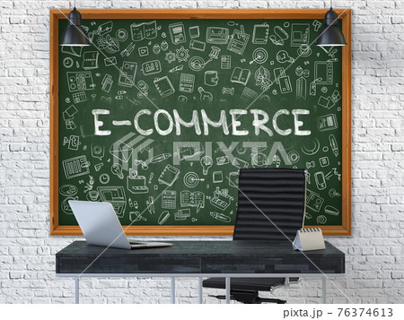 Chalkboard on the Office Wall with E-Commerce Concept. 76374613