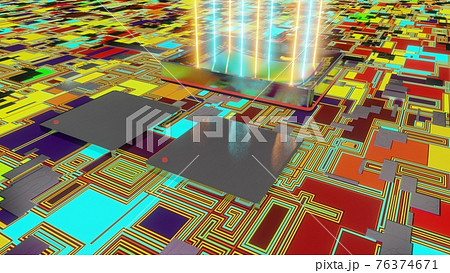 Sensor for digital camera with rays of light, 3D rendering macro on motherboard with two processors Sensor for digital camera with rays of light, 3D rendering macro on motherboard with two processors 76374671