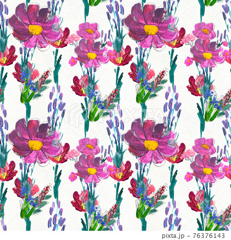 Seamless pattern with flowers. Watercolor or acrylic painting. Hand drawn floral background. 76376143