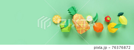 exotic tropical fruits made of paper on green exotic tropical fruits made of paper on green 76376872