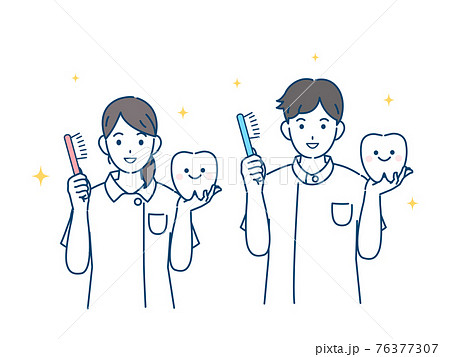 歯医者 歯科衛生士 歯磨きの説明 白衣を着た男女 イラスト素材のイラスト素材
