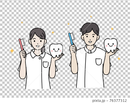 Dental hygienist Explanation of toothpaste Men and women in lab coats Illustration material Dental hygienist Explanation of toothpaste Men and women in lab coats Illustration material 76377312