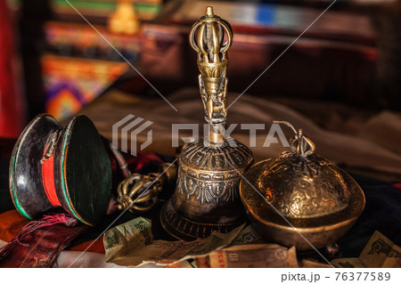 Religious objects in Buddhist monastery Religious objects in Buddhist monastery 76377589