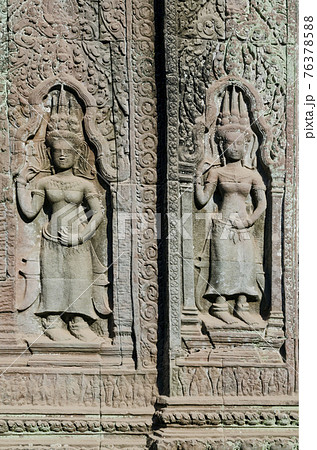 ancient asian stone carved figures in angkor wat temple cambodia 76378588
