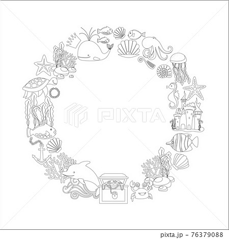 Sealife coloring page circle frame design Sealife coloring page circle frame design 76379088