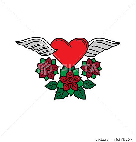 Heart with wings and roses tatoo Heart with wings and roses tatoo 76379257