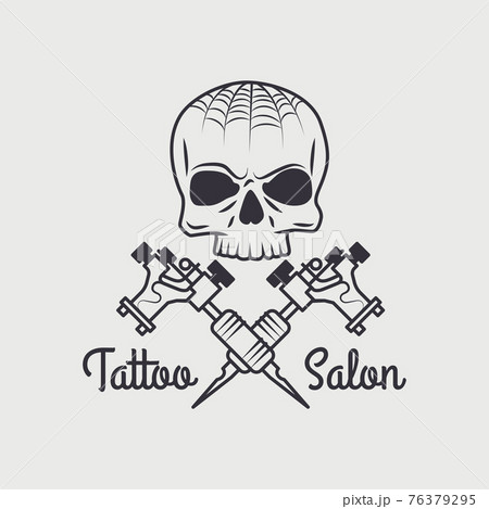 Retro tattooing shop emblem with skull Retro tattooing shop emblem with skull 76379295