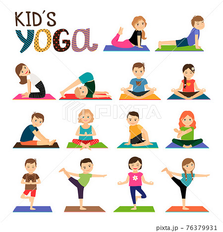 Kids yoga icons set