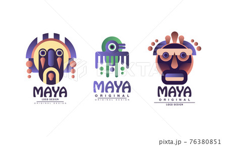 Maya Logo Original Design with Ethnic Mask Vector Set 76380851