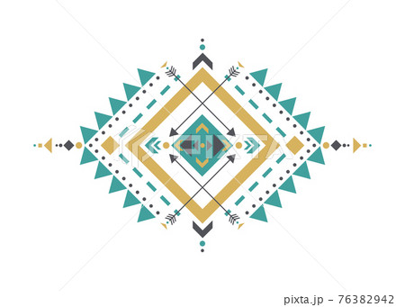 Colorful Mexican Aztec tribal traditional geometric logo design isolated on white background. Sacred Alchemy elements, esoteric bohemian sacred geometry. Magic indian tribal vector illustration 76382942