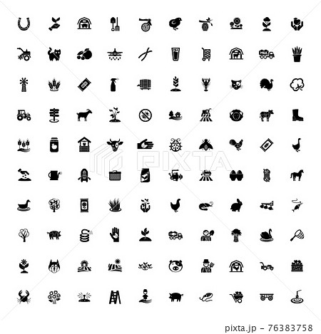 black farming 100 icon set Agriculture. Farming symbols. Isolated vector outline illustrations. 76383758