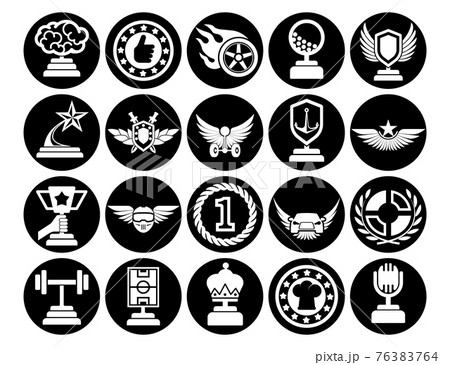 Medals icons. Trophy and prize symbol icon on white background vector illustration. Medals icons. Trophy and prize symbol icon on white background vector illustration. 76383764