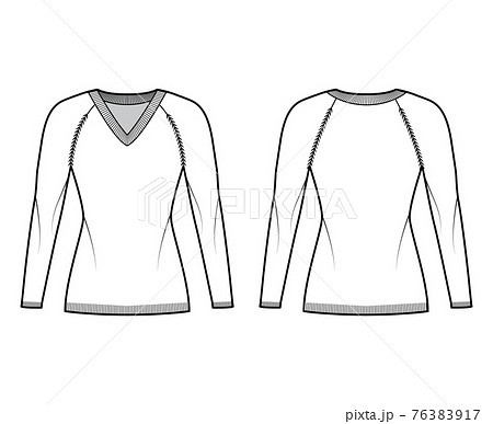 V-neck jersey sweater technical fashion illustration with long