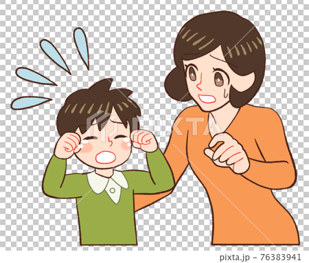 泣く子供を心配するお母さんのイラスト素材