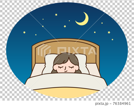 夜ベッドで眠る女性/仰向け寝 夜ベッドで眠る女性/仰向け寝 76384961