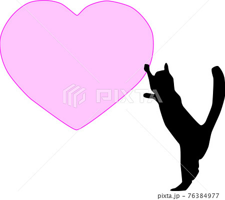 二本足で立ちあがる猫と可愛いハート シルエット のイラスト素材