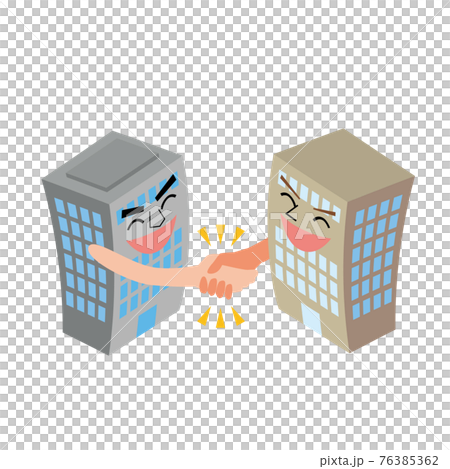 がっちりと握手する企業ビルのキャラクター がっちりと握手する企業ビルのキャラクター 76385362