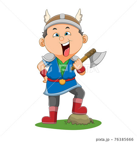 The Viking Man Is Holding An Axe On His Left のイラスト素材