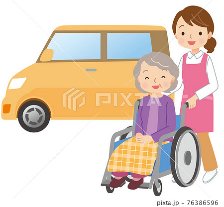 車椅子に乗る高齢者 デイサービスのイラスト素材