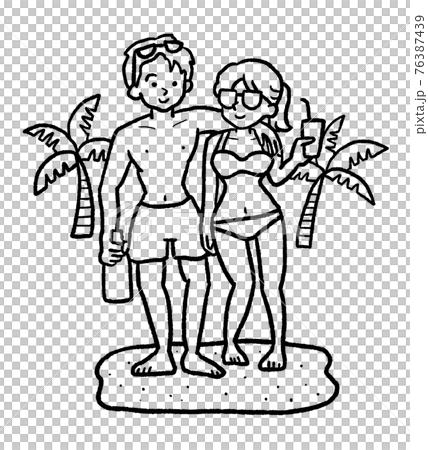 カップルのバカンスの線画イラスト 76387439